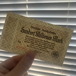 1923 German 100 Million Mark Banknote, Germany Railroad Currency Post WW1 WWI - Picture 1 of 4