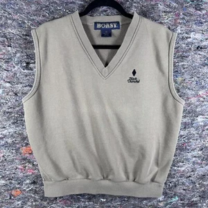 Boast Vest Mens Sweater Medium Beige Black Diamond Golf Golfing Sleeveless Leaf - Picture 1 of 11