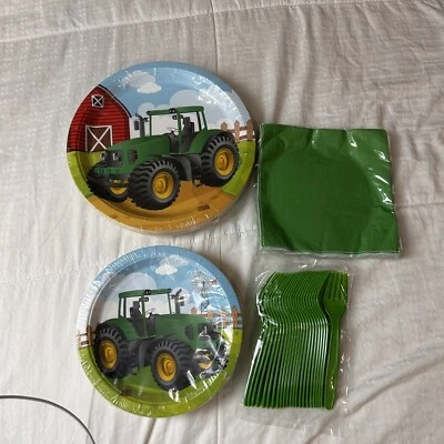 Decor Life Tractor Table, Ware Supply Plates, Napkins Forks - Image 1 of 4