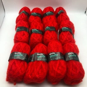 Bucilla Pouffe Yarn Skeins Balls Lot of 12 Acrylic Wool Red Same Dye Lot - Picture 1 of 5