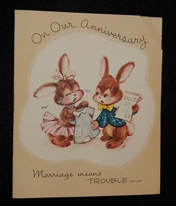 Vintage Gibson Anthro Bunnies Rabbits Used Booklet Anniversary Card 