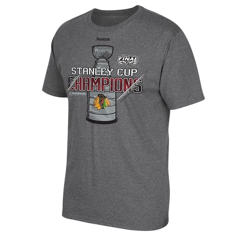 Reebok NHL Chicago Blackhawks 2015 Stanley Cup Champions Gray T-Shirt Size Small