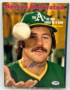 Revista Sports Illustrated 1974 firmada por Jim "Catfish" Hunter. Salón 1987. PSA - Imagen 1 de 6