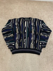 Maglione vintage anni 90 Croft & Barrow maglia grossa 3D taglia large blu hip hop coogi - Foto 1 di 5