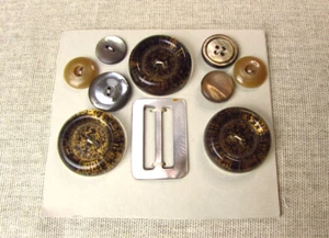 Vintage Mother Of Pear Ladies Buckle & 9 Assorted Buttons Set - Picture 1 of 5