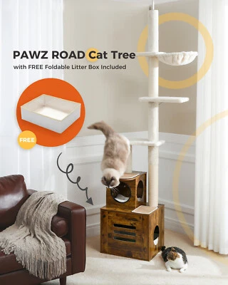 PAWZ Road Wood Cat Tree Tower Scratching Posts Litter Box Enclosure Ceiling High - Image 1 of 4