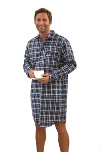 NUOVA camicia da notte da uomo cotone spazzolato a scacchi Canterbury (Navy) - Foto 1 di 1