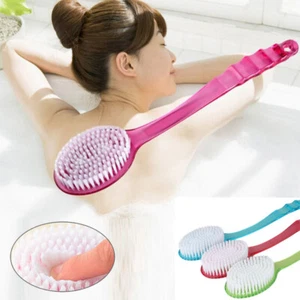 Long Handle Bath Brush Body Back Shower Skin Soft Sided Scrubber Dry Wet Use Spa - Picture 1 of 12