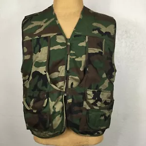Master Sportsman Woodland Green Camouflage Vest Mens Medium Pockets Full Zipper - Picture 1 of 17