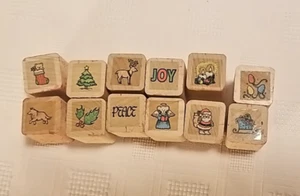 Lot of 12 Half-Inch Christmas Rubber Stamps - Used - See photos - Picture 1 of 5