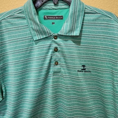 Men’s Pebble Beach Performance Polo Golf Shirt  Green/White Stripe Size Large - Image 1 of 4