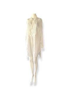 CP SHADES Hand-Dyed Linen Pleated Yoko Tunic Dress Collar 1/2 Button White sz M - Picture 1 of 11