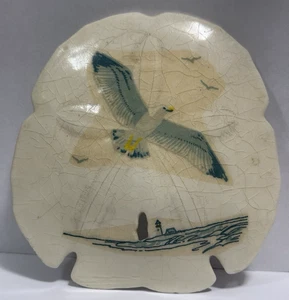Handbemalte Sand Dollar Strand Ozean Möwe Szene Vintage - Bild 1 von 5