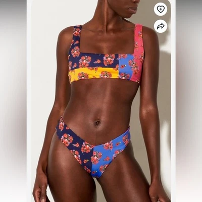 NWT Mara Hoffman $311 Floral Patchwork Bikini Set Size S top/ M bottom - Изображение 1 из 4