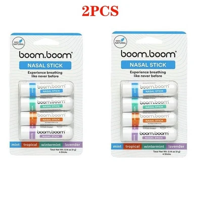 BOOM BOOM 2X BoomBoom Nasal Stick Variety （4pack）Mixed Enhances Breathing Focus Inhaler