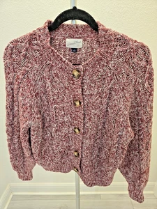 ​Universal Thread L Borgogna Marled Maglia Grossa Cardigan Maglione Donna - Foto 1 di 8