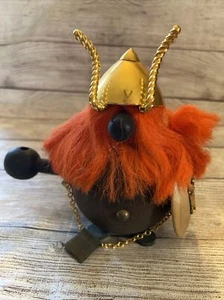 Mid Century Modern Wood And Orange Fur Viking Figure Denmark 8.5x8” - Picture 1 of 7