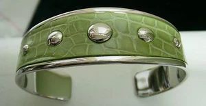            HADLEY ROMA CUFF BRACELET  TOOLED METALLIC GREEN LEATHER  - Picture 1 of 2