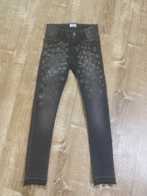 Mayoral Jeans Girls 8 Black Distressed Embellished Studded Leopard EUC - Image 1 of 4