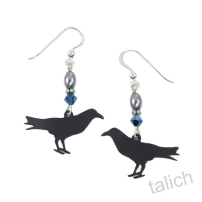 Pendientes Árbol Limón Grabado Latón Cuervo Cuervo Pájaro con Cuentas Único Gótico Foto 1 de 4