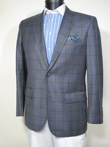 Nita Fashions Bespoke Sport Coat 44R US Wool Blue Gray Check Plaid Zegna Tie - Picture 1 of 8