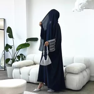 Evening Women Open Soft Dress Abaya Dubai Kimono Muslim Robe Cardigan Gown Arab - Picture 1 of 20