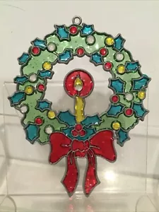 Stained glass ornament sun catcher Christmas wreath 6.25" - Picture 1 of 3