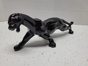 Vintage 9” Ceramic Black Panther Jaguar Red Jewel Eye Figurine  - Picture 1 of 8