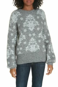 $350 NEW---Sz. L---Lewit-- Women's Sweater Gray Jacquard Long Sleeve Pullover - Picture 1 of 10