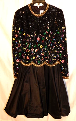 Vtg. Richilene Multi-Color Embroidered Sequins & Beaded Black Dress Size 4 - Image 1 of 4