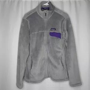 Patagonia Sherpa Fleece Jacket Women Large Gray Purple Full Zip Pockets Lined - Picture 1 of 7