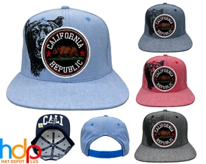 California Republic Denim Estilo Cali Oso Bandera Plana Bill Sombrero Gorra Snapback - Imagen 1 de 31