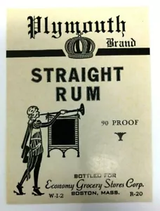 Ron recto marca Plymouth etiqueta botella vintage 1914-1946 - Imagen 1 de 4
