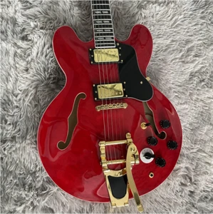 Chitarra elettrica personalizzata ES-335 Red Quilted Maple Top Tremolo Bridge JAZZ Guitar - Foto 1 di 8