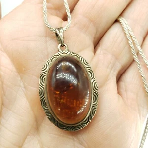 1950s 333 8K Gold German Baltic Sea Orange Amber Pendant Yellowish White Gold - Picture 1 of 10