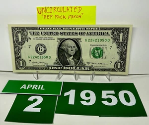 One Dollar Bill Birthday Note April 2 1950. Uncirculated. Fancy Serial Number - Picture 1 of 10