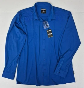 Barabas Men's 2XL Rhinestone Greek Medusa Pattern Royal Blue Button Down Shirt - Picture 1 of 16