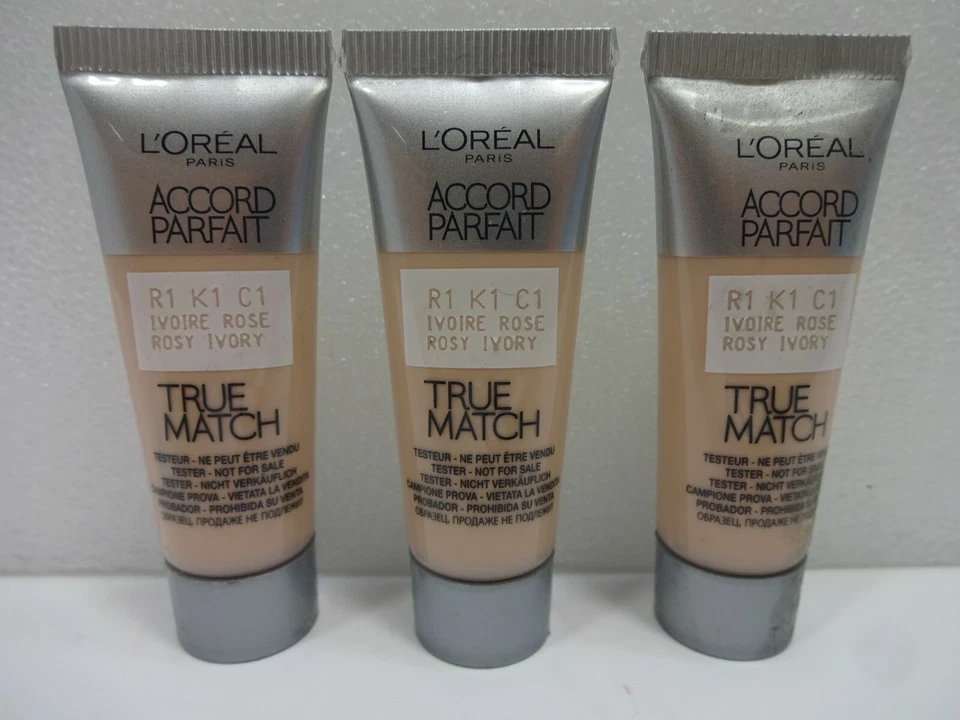 L'Oreal True Match Foundation Sample Size Pack Of 3 x 10ml, R1, ROSY IVORY