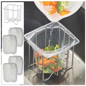Colador de fregadero de cocina con soporte para cesta de fregadero y 200 bolsas de red coladora - Imagen 1 de 6