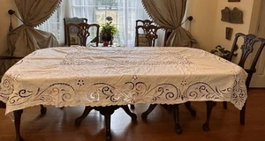 Vintage Italien Weiß Handgefertigt Spitze Einsatz Ausschnitte Tischdecke Italienisch 92" Fein - Bild 1 von 6