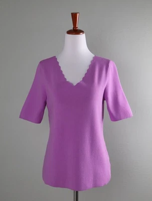 TALBOTS NWT $89 Scalloped Stretch Knit Sweater Tee Top Size Medium Petite - Image 1 of 4