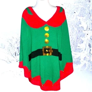 USS Green Sweater Women Small Cape Christmas Elf Jingle Bells Hoodie Jacket - Picture 1 of 4