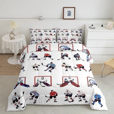 Juego de cama de hockey sobre hielo juego de edredón de eventos deportivos edredón de jugador de hockey para... Foto 1 de 4