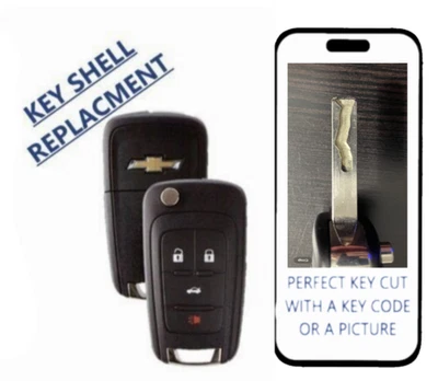 KEY CUT SERVICE + SHELL CASE For Chevrolet Flip Remote Key 2010-2017 4 Buttons - Image 1 of 4
