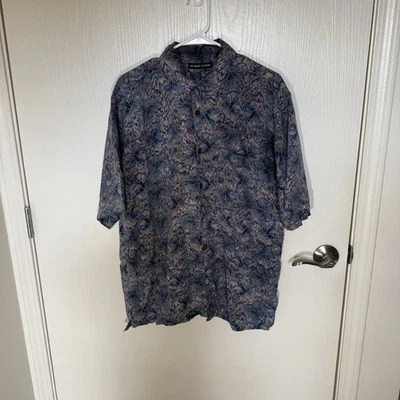 Рубашка поло Bobby Chan мужская шелковая на пуговицах серая синяя гавайская для отпуска большая - Изображение 1 из 4