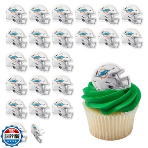 DecoPac NFL Miami Dolphins Helmet Rings, 24 Football Cupcake Decorations, Off - Picture 1 of 5