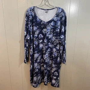 Lands' End dunkelblau vorne zum Binden 3/4 Ärmel knielang T-Shirt Kleid 3X 24W 26W - Bild 1 von 10