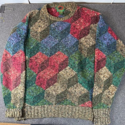 Vintage Boston Traders 80s 3D Geometric Print Art To Wear Chunky Knit Sweater L  - Image 1 of 4