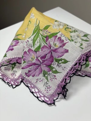 Estate Vintage Linen Handkerchief Lilac Crochet Lace *Hankie*Hanky 1940 RARE - Image 1 of 4