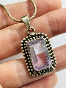 Large silver and amethyst pendant with 17 inches chain-17.01 grams - Picture 1 of 4